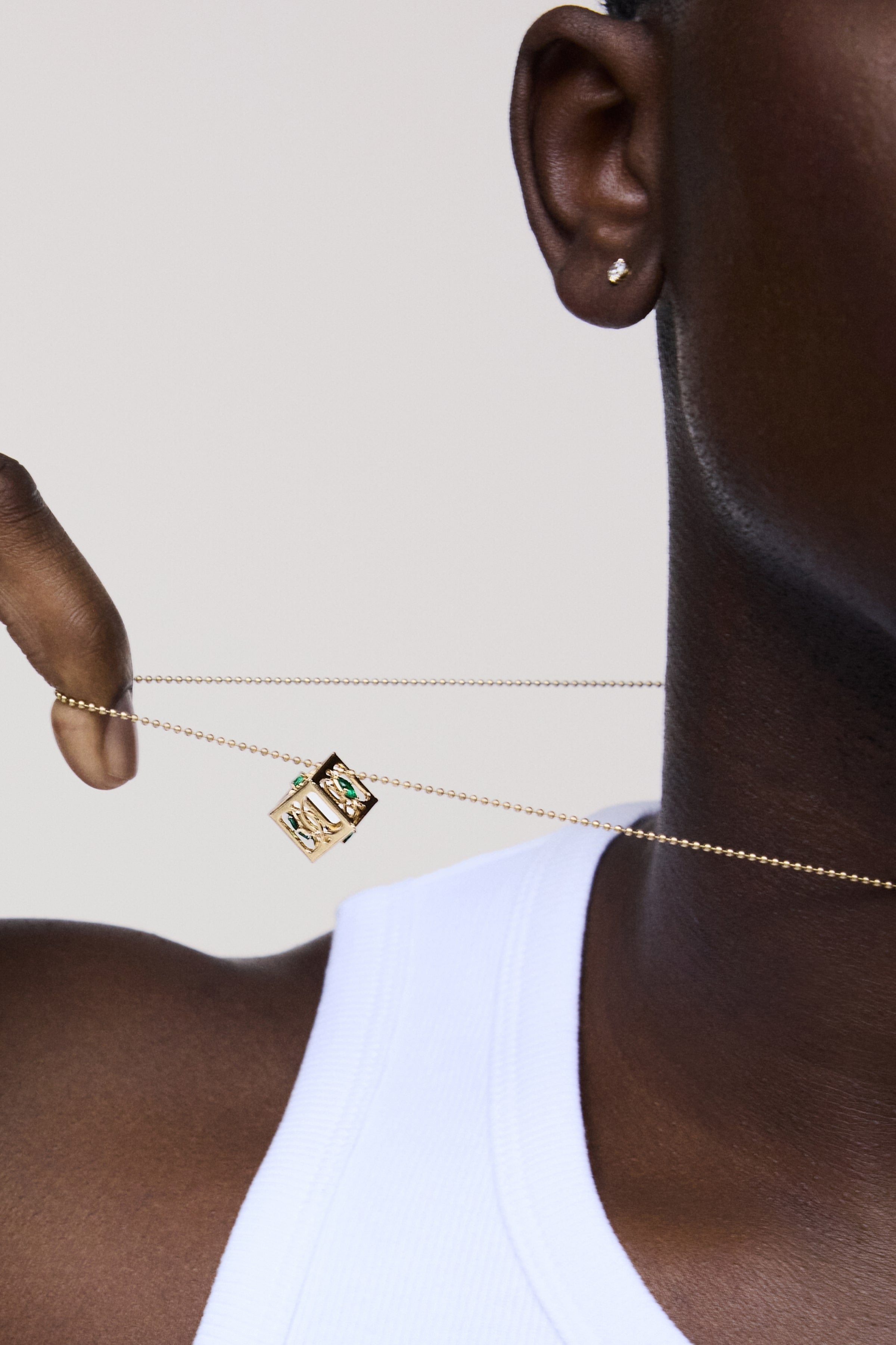 Cube Pendant With Emerald