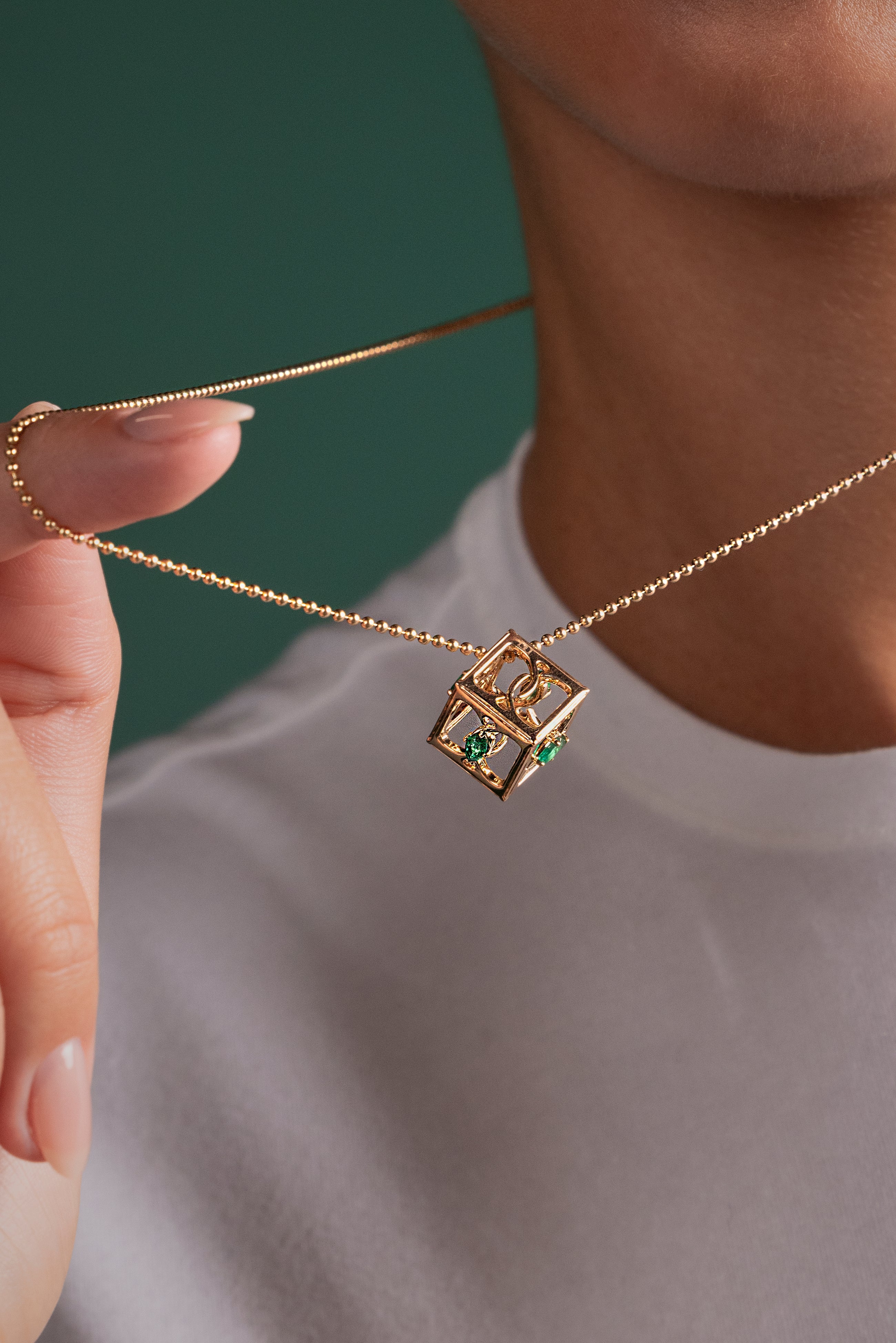 Cube Pendant With Emerald