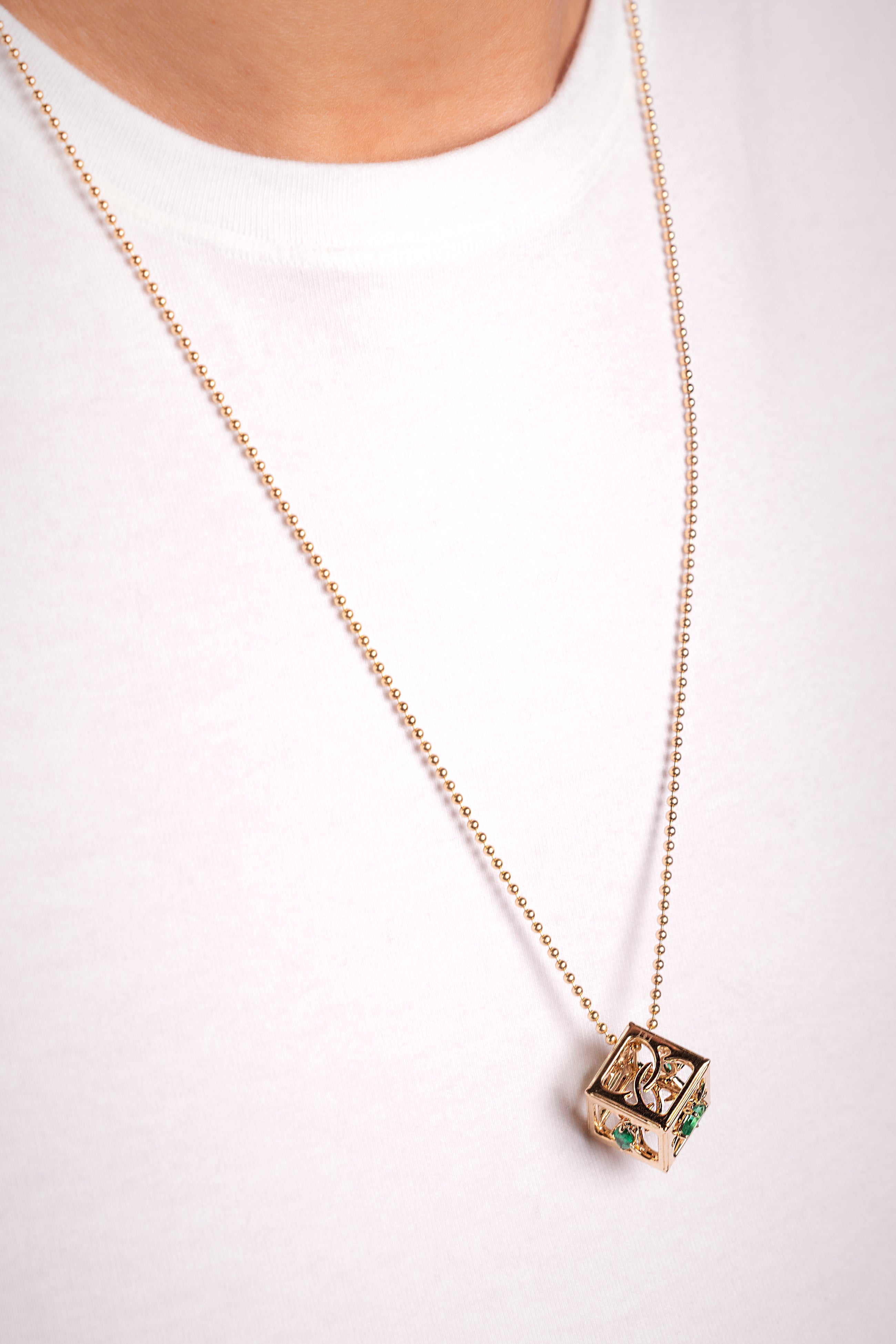 Cube Pendant With Emerald