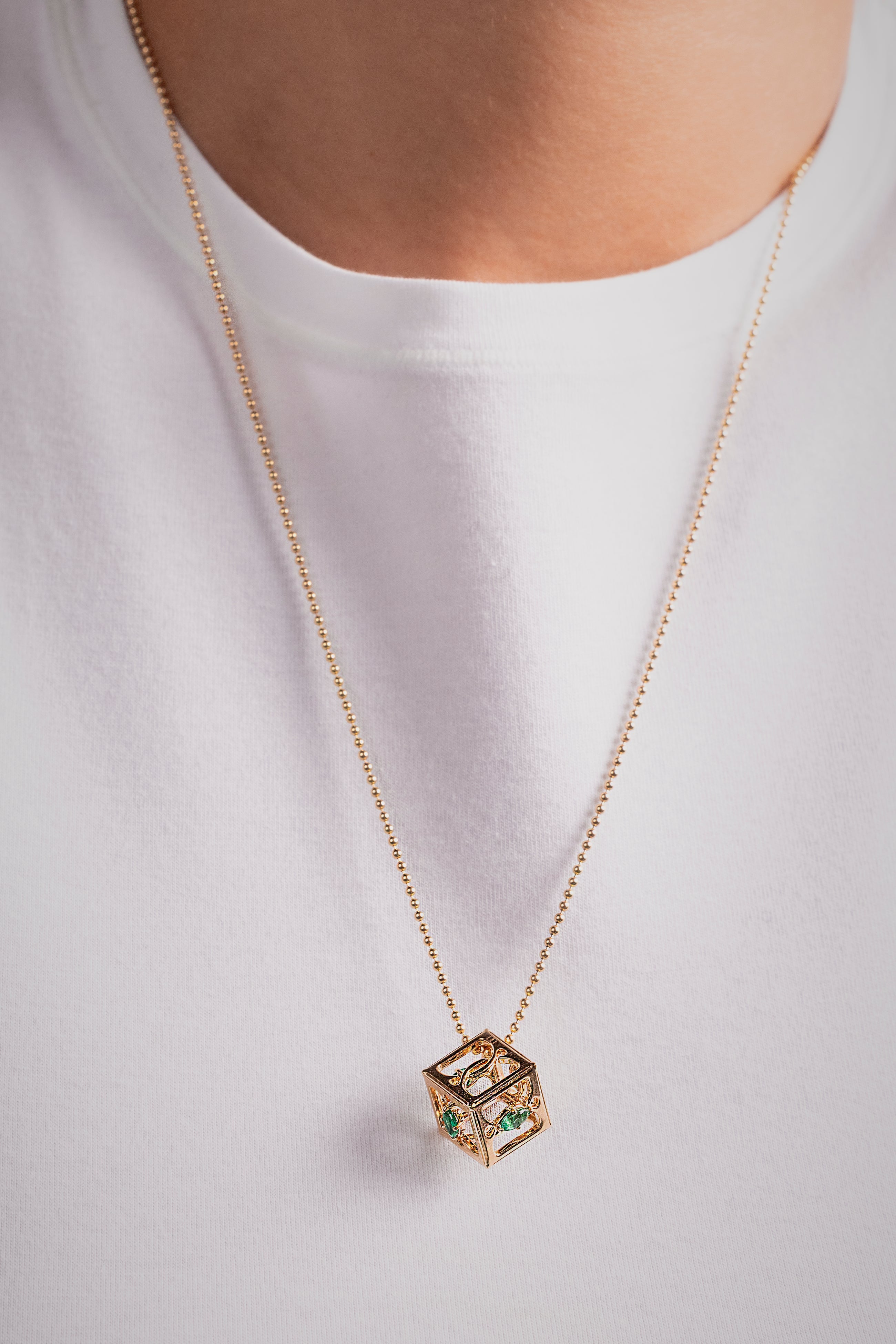 Cube Pendant With Emerald